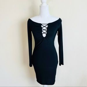 NWT Black Behati Ruched Off Shoulder Mini Dress